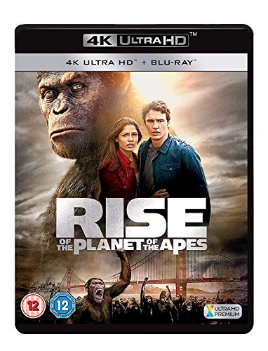 “Rise of the Planet of the Apes” Blu-ray cover with ape, woman, and city.