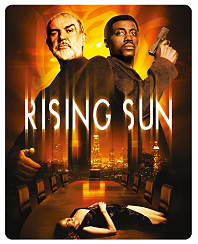 Steelbook cover for "Rising Sun" featuring two men and a city skyline.