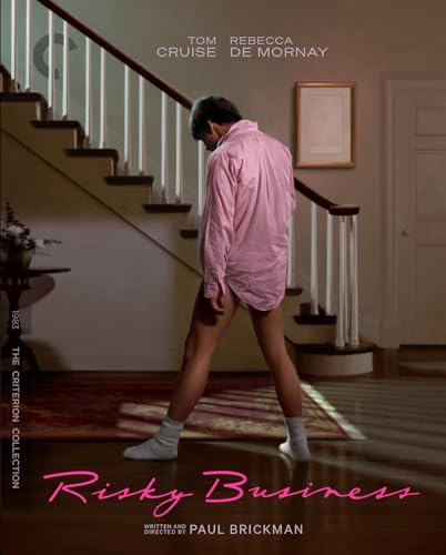 Blu-ray cover for “Risky Business” featuring Tom Cruise on stairs.