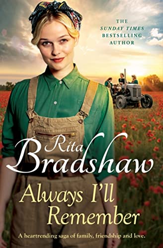 Book cover: woman in overalls, poppies, tractor, and title “Always I’ll Remember.”