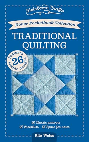 Blue book cover with quilting pattern and “Traditional Quilting” title.