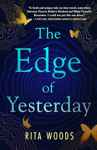 Book cover: “The Edge of Yesterday” with butterflies and swirling patterns.