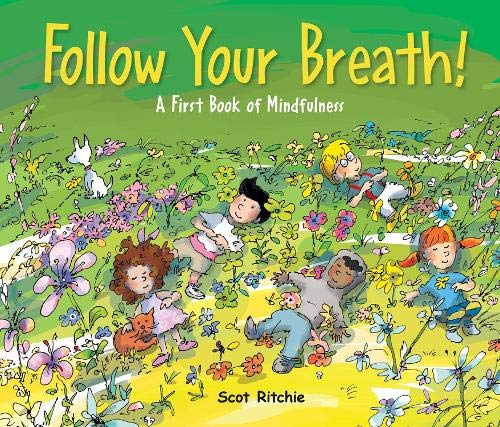 Book cover depicting children and pets relaxing in a colorful wildflower field.
