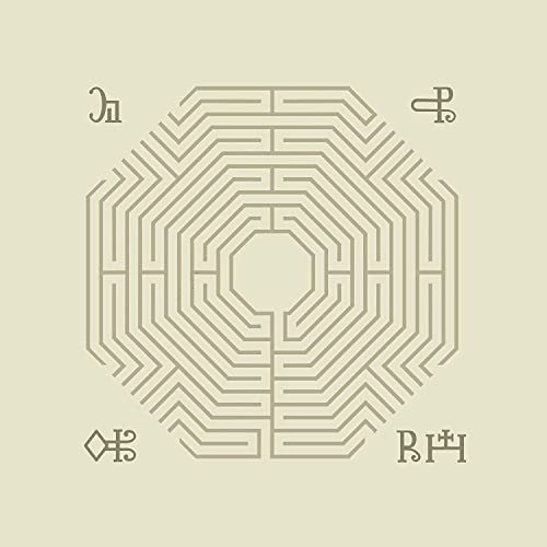 Beige CD cover with a complex, geometric labyrinth design and symbols.