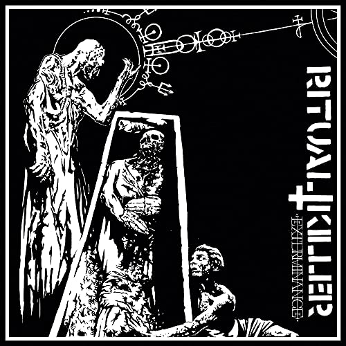 Black and white album cover depicting skeletal figures and occult symbols.