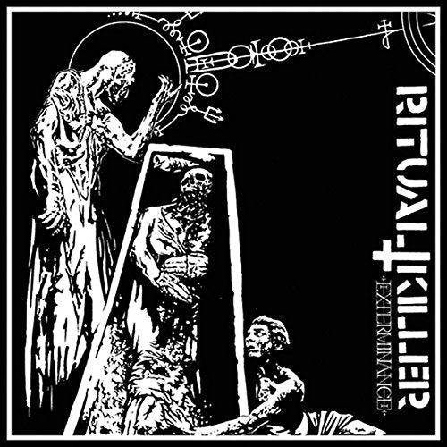 Black and white album cover depicting disturbing, occult imagery and figures.