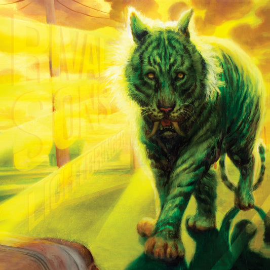 "Vinyl record album cover featuring a green tiger on a yellow background."