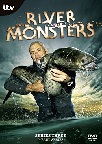 Jeremy Wade holding a large eel in water on the River Monsters DVD cover.