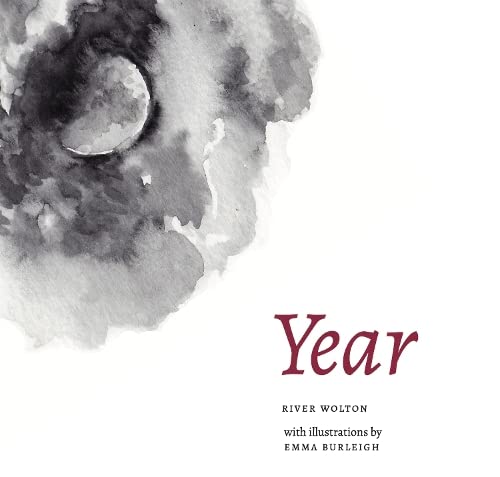 Book cover with abstract grey watercolor and red title "Year".