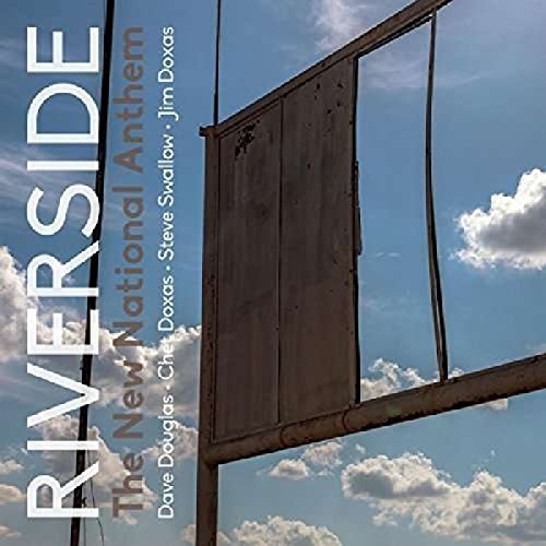 "CD cover featuring a metal structure against a cloudy blue sky."