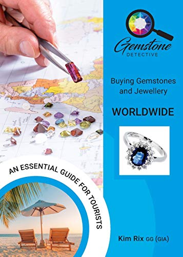 Book cover showing tweezers holding a gemstone over a map, a ring, and beach chairs.