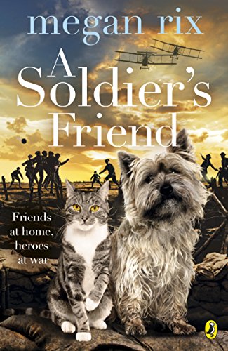 Book cover: cats and a terrier, wartime scene in background.
