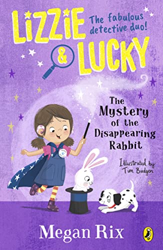 Colourful children's book cover with cartoon rabbit and girl, bright background, bold font title.