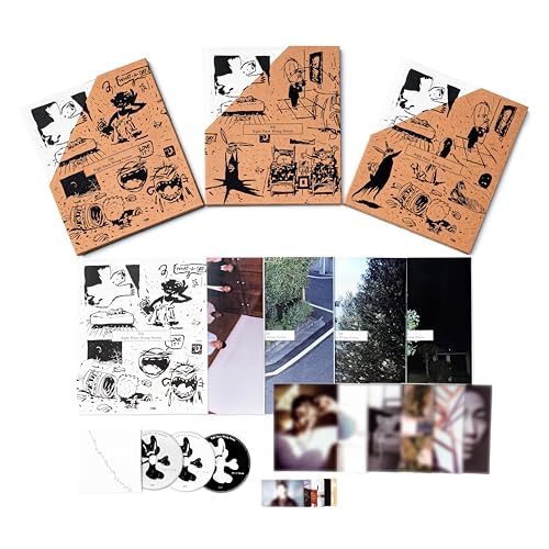 CD package with sketched figures on orange and black and white photos.