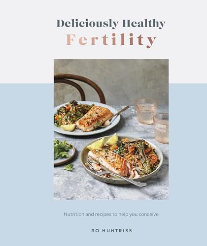 Book cover with salmon and vegetables, titled “Deliciously Healthy Fertility.”