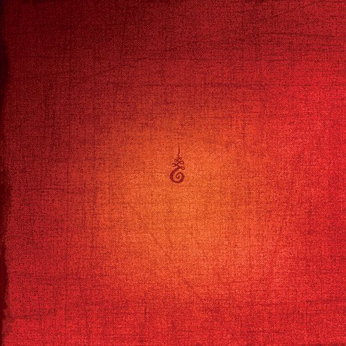 Red textured background with a central, ornate black symbol.