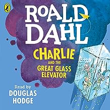 Book cover for "Charlie and the Great Glass Elevator" with illustrated elevator.