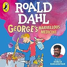 Book cover for George's Marvellous Medicine by Roald Dahl, featuring an illustration of George cooking.