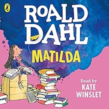 Book cover of "Matilda" by Roald Dahl, featuring a girl reading.