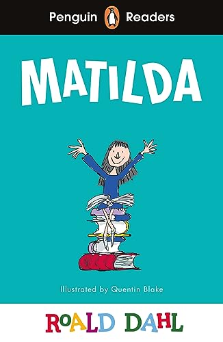 Book cover for "Matilda" by Roald Dahl, featuring a girl with books.