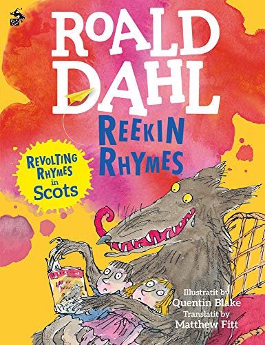 Book cover: "Reekin Rhymes" by Roald Dahl, featuring a large wolf illustration.