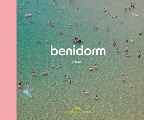 Book cover: aerial view of many people swimming in turquoise water.