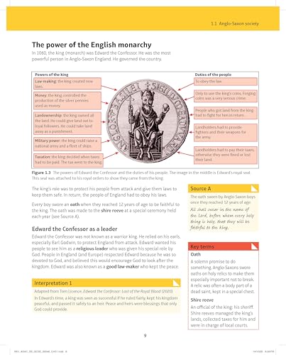 Textbook page with image of Edward the Confessor coin and Anglo-Saxon society details.