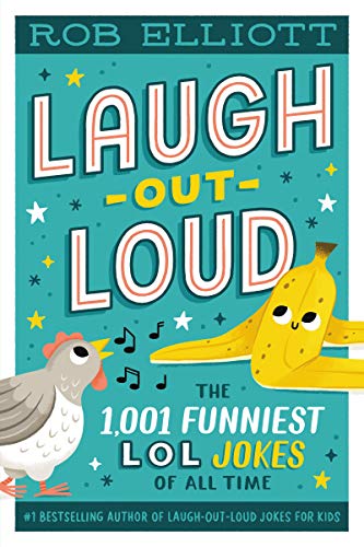 Book cover with "Laugh-Out-Loud" title, a banana, and a chicken illustration.