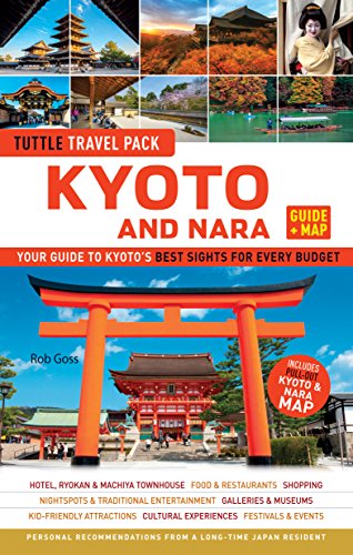 Travel guide cover featuring a vibrant red torii gate in Kyoto, Japan.