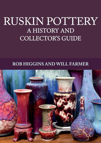 Book cover titled Ruskin Pottery featuring a collection of colorful glazed ceramic vases.
