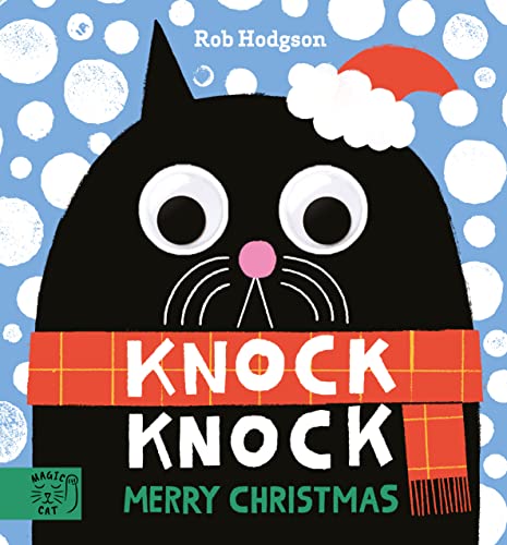 Black cat with a red scarf and Santa hat, book cover.