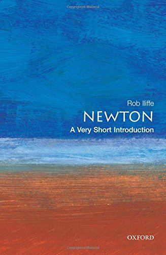 Book cover with blue and orange abstract background, featuring the title Newton: A Very Short Introduction.