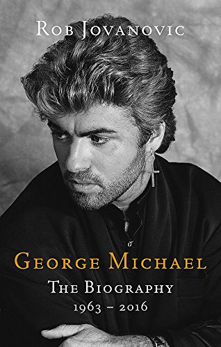 Black and white book cover featuring a portrait of George Michael with a cross earring.