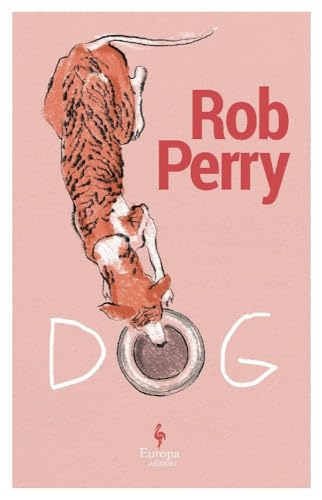 Book cover: sketched dog bending towards a food bowl, pink background.