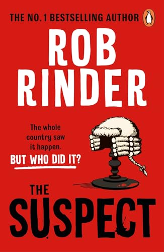 Book cover for The Suspect by Rob Rinder featuring a barrister wig on red.