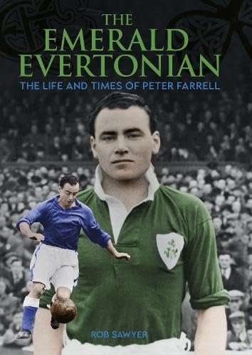 Book cover featuring portrait of footballer Peter Farrell in Everton kit.