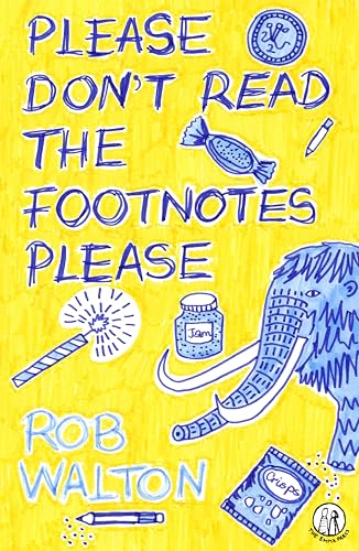 Yellow book cover with blue hand-drawn text, an elephant, and small objects.