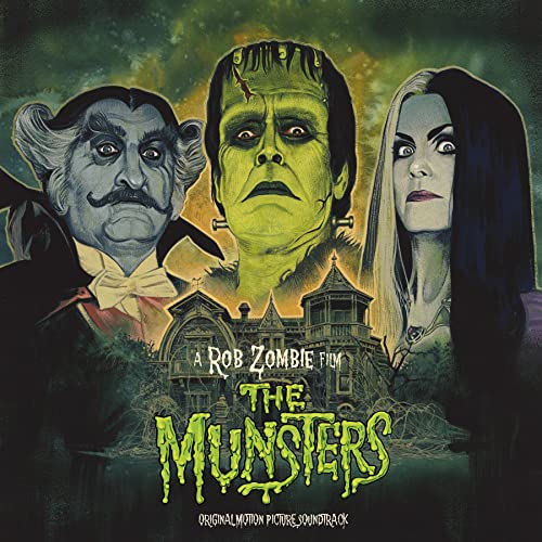 The Munsters" soundtrack album cover featuring Frankenstein, a vampire, and a woman.