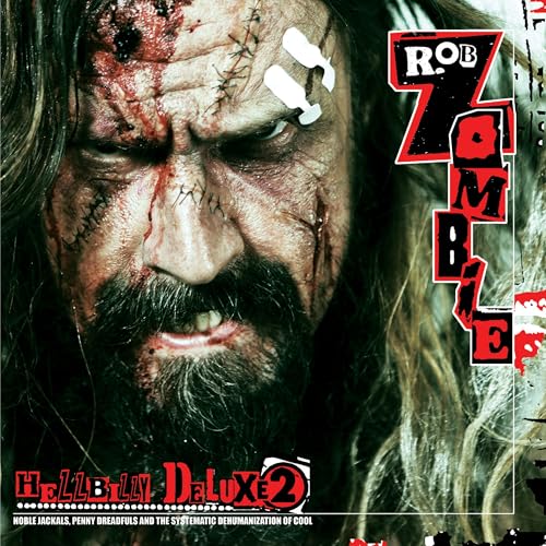 Close-up of Rob Zombie with a bloody, stitched face on the album cover.