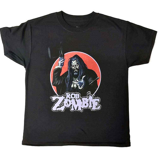 Black t-shirt with illustration of a magician holding a top hat.