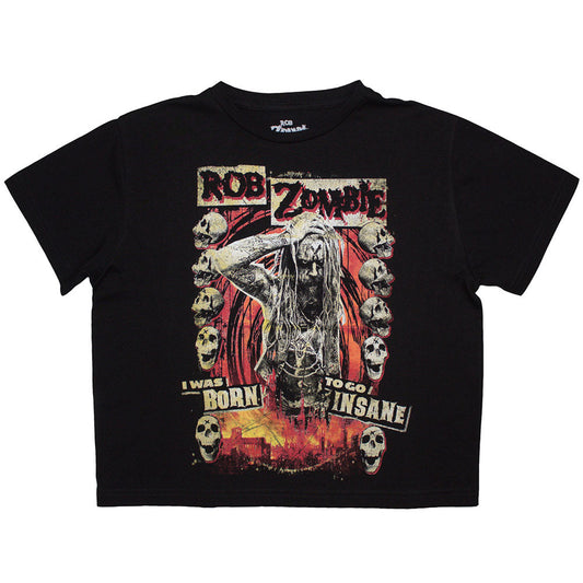 Black cropped t-shirt with "Born To Go Insane" Rob Zombie graphic, size XX-Large.
