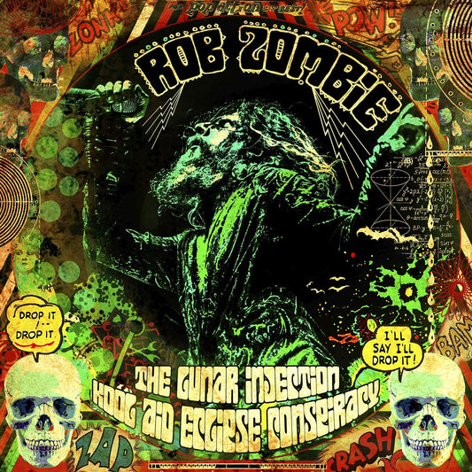 "Album cover art for Rob Zombie, featuring a green-tinted, psychedelic illustration."