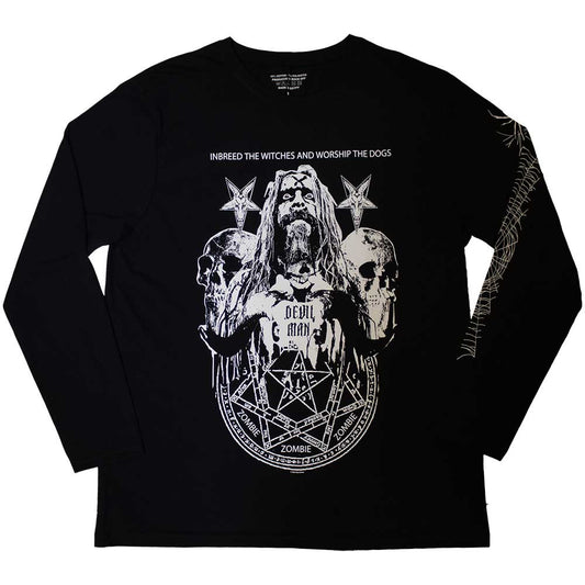 Black long sleeve t-shirt with a Rob Zombie “Devil Man” design on the sleeve.