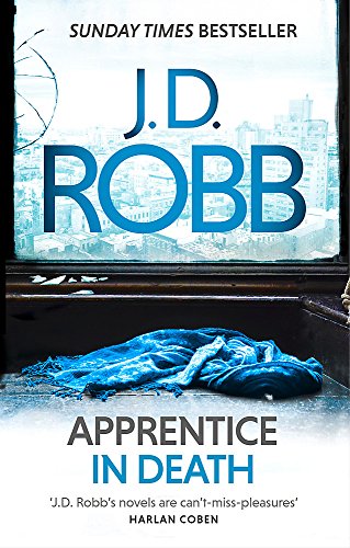 Book cover: "Apprentice in Death" by J.D. Robb, with a blue-toned image.