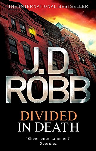 Book cover: "Divided In Death" by J.D. Robb, featuring a brick building.