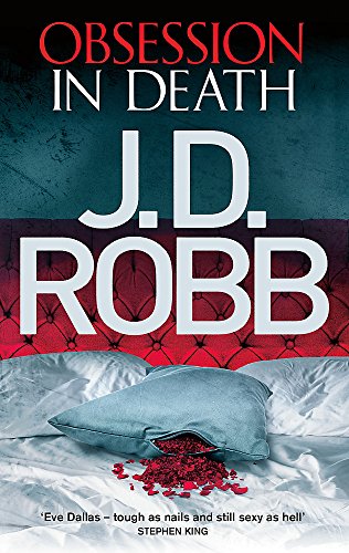 Book cover: "Obsession in Death" by J.D. Robb, with red and blue tones.