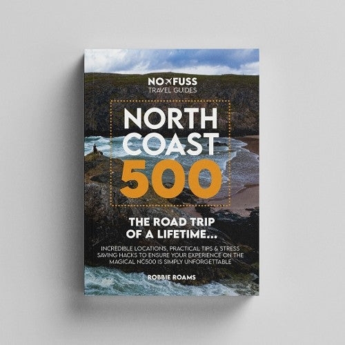Book cover for "North Coast 500" travel guide, featuring coastal scenery.