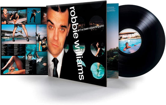 Robbie Williams album cover with portrait and pool imagery.