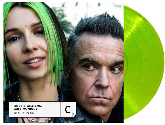 Robbie Williams and Miss Monique album cover with a green vinyl record.