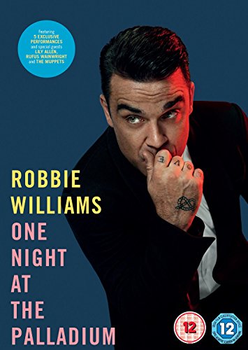 Robbie Williams DVD cover, portrait of singer in a suit.
